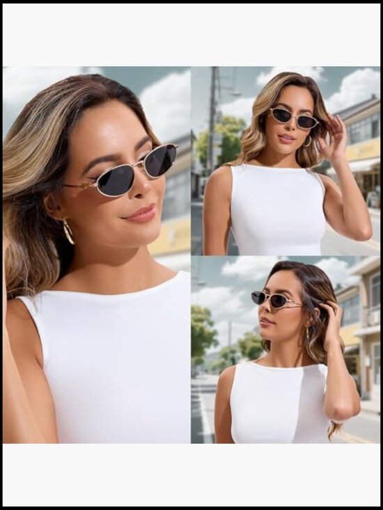 Retro Oval Cat Eye Sunglasses UV400 Protection Gold Plated Metal Frame main image 4